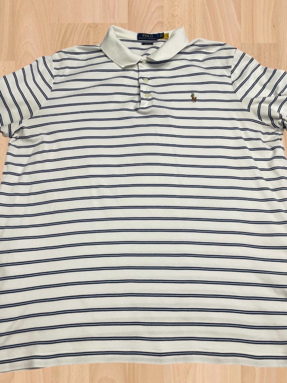 Ralph Lauren White Polo Shirt with Navy Stripes